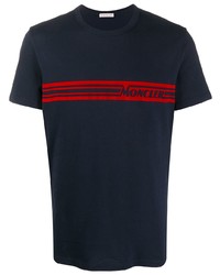 T-shirt à col rond imprimé bleu marine Moncler