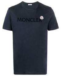 T-shirt à col rond imprimé bleu marine Moncler