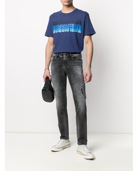 T-shirt à col rond imprimé bleu marine DSQUARED2