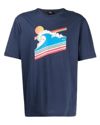 T-shirt à col rond imprimé bleu marine N°21
