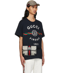 T-shirt à col rond imprimé bleu marine Gucci