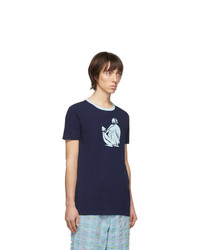 T-shirt à col rond imprimé bleu marine Lanvin