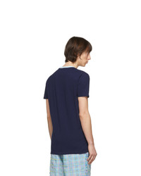 T-shirt à col rond imprimé bleu marine Lanvin