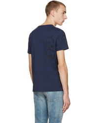 T-shirt à col rond imprimé bleu marine Alexander McQueen