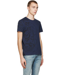 T-shirt à col rond imprimé bleu marine Alexander McQueen