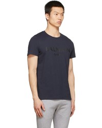 T-shirt à col rond imprimé bleu marine Balmain