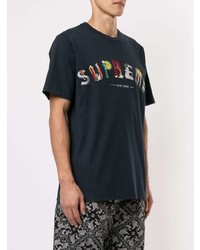 T-shirt à col rond imprimé bleu marine Supreme