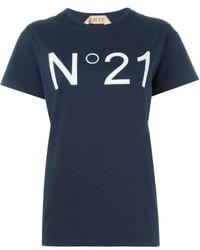 T-shirt à col rond imprimé bleu marine No.21