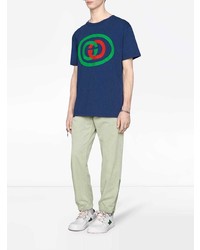 T-shirt à col rond imprimé bleu marine Gucci