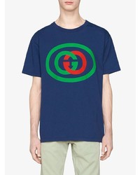 T-shirt à col rond imprimé bleu marine Gucci