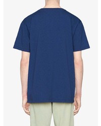 T-shirt à col rond imprimé bleu marine Gucci