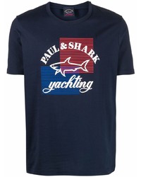 T-shirt à col rond imprimé bleu marine Paul & Shark