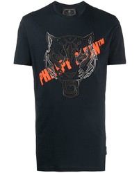 T-shirt à col rond imprimé bleu marine Philipp Plein