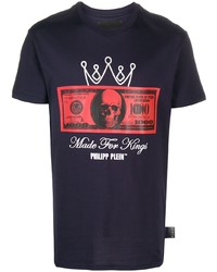 T-shirt à col rond imprimé bleu marine Philipp Plein