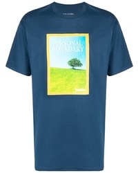 T-shirt à col rond imprimé bleu marine Pleasures