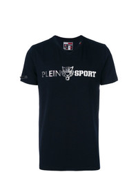 T-shirt à col rond imprimé bleu marine Plein Sport