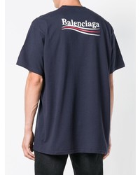 T-shirt à col rond imprimé bleu marine Balenciaga