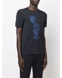 T-shirt à col rond imprimé bleu marine Corneliani