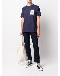 T-shirt à col rond imprimé bleu marine Stussy