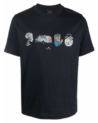 T-shirt à col rond imprimé bleu marine PS Paul Smith