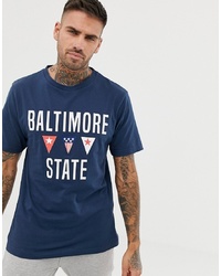 T-shirt à col rond imprimé bleu marine Pull&Bear