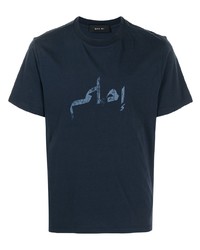 T-shirt à col rond imprimé bleu marine Qasimi