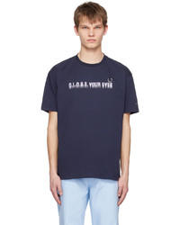 T-shirt à col rond imprimé bleu marine Raf Simons