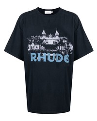 T-shirt à col rond imprimé bleu marine Rhude