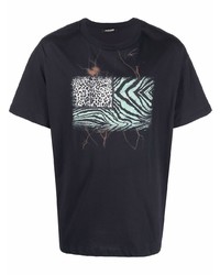 T-shirt à col rond imprimé bleu marine Roberto Cavalli