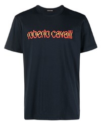 T-shirt à col rond imprimé bleu marine Roberto Cavalli