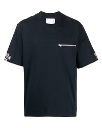T-shirt à col rond imprimé bleu marine Sacai