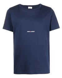 T-shirt à col rond imprimé bleu marine Saint Laurent