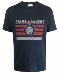 T-shirt à col rond imprimé bleu marine Saint Laurent