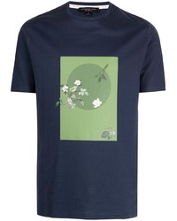 T-shirt à col rond imprimé bleu marine Shanghai Tang
