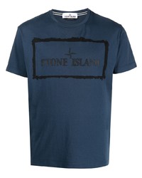 T-shirt à col rond imprimé bleu marine Stone Island