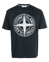 T-shirt à col rond imprimé bleu marine Stone Island