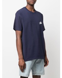 T-shirt à col rond imprimé bleu marine Stussy