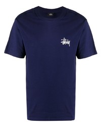 T-shirt à col rond imprimé bleu marine Stussy