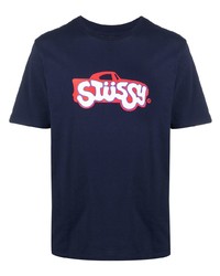 T-shirt à col rond imprimé bleu marine Stussy