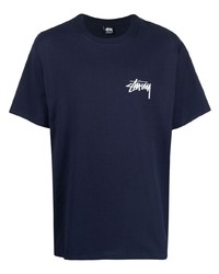 T-shirt à col rond imprimé bleu marine Stussy