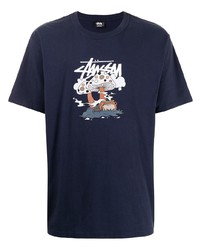 T-shirt à col rond imprimé bleu marine Stussy