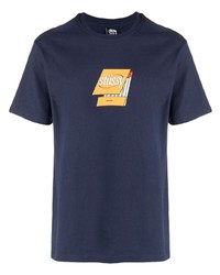 T-shirt à col rond imprimé bleu marine Stussy