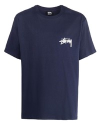 T-shirt à col rond imprimé bleu marine Stussy