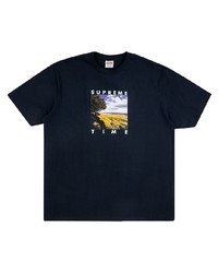 T-shirt à col rond imprimé bleu marine Supreme