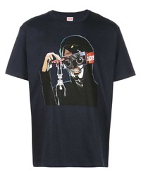 T-shirt à col rond imprimé bleu marine Supreme