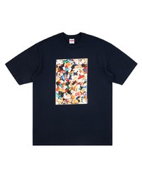 T-shirt à col rond imprimé bleu marine Supreme