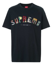 T-shirt à col rond imprimé bleu marine Supreme