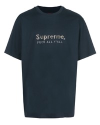 T-shirt à col rond imprimé bleu marine Supreme