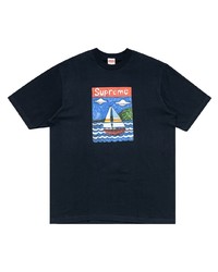 T-shirt à col rond imprimé bleu marine Supreme