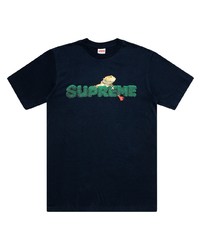 T-shirt à col rond imprimé bleu marine Supreme